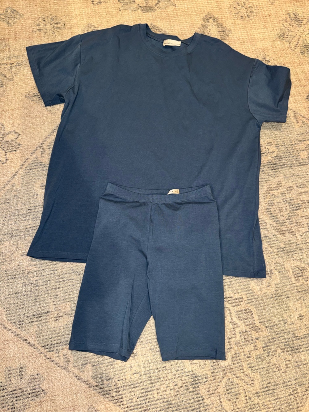 Zenana Outfitters Navy Blue Bike Shorts and Tee Set